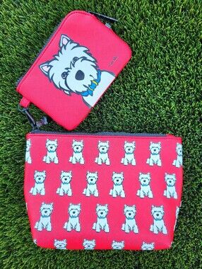 Marc Tetro Highland Terrier Red Pouch Set - Small Zip Pouch and Coin Wallet